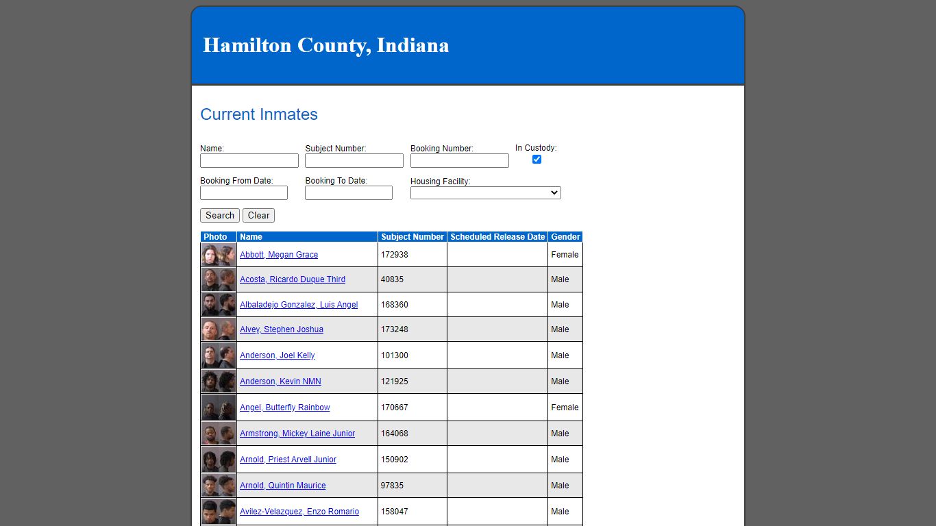 Current Inmates - Indiana